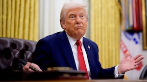 WASHINGTON, DC - MARCH 31: U.S. President Donald Trump gestures while speaking during an executive order signing event in the Oval Office of the White House on March 31, 2025 in Washington, DC. Trump has signed an executive order against ticket scalping and reforming the live entertainment ticket industry. (Photo by Andrew Harnik/Getty Images)