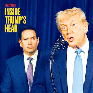 Donald Trump speaks about US military strikes in Venezuela while Marco Rubio and Pete Hegseth look on.