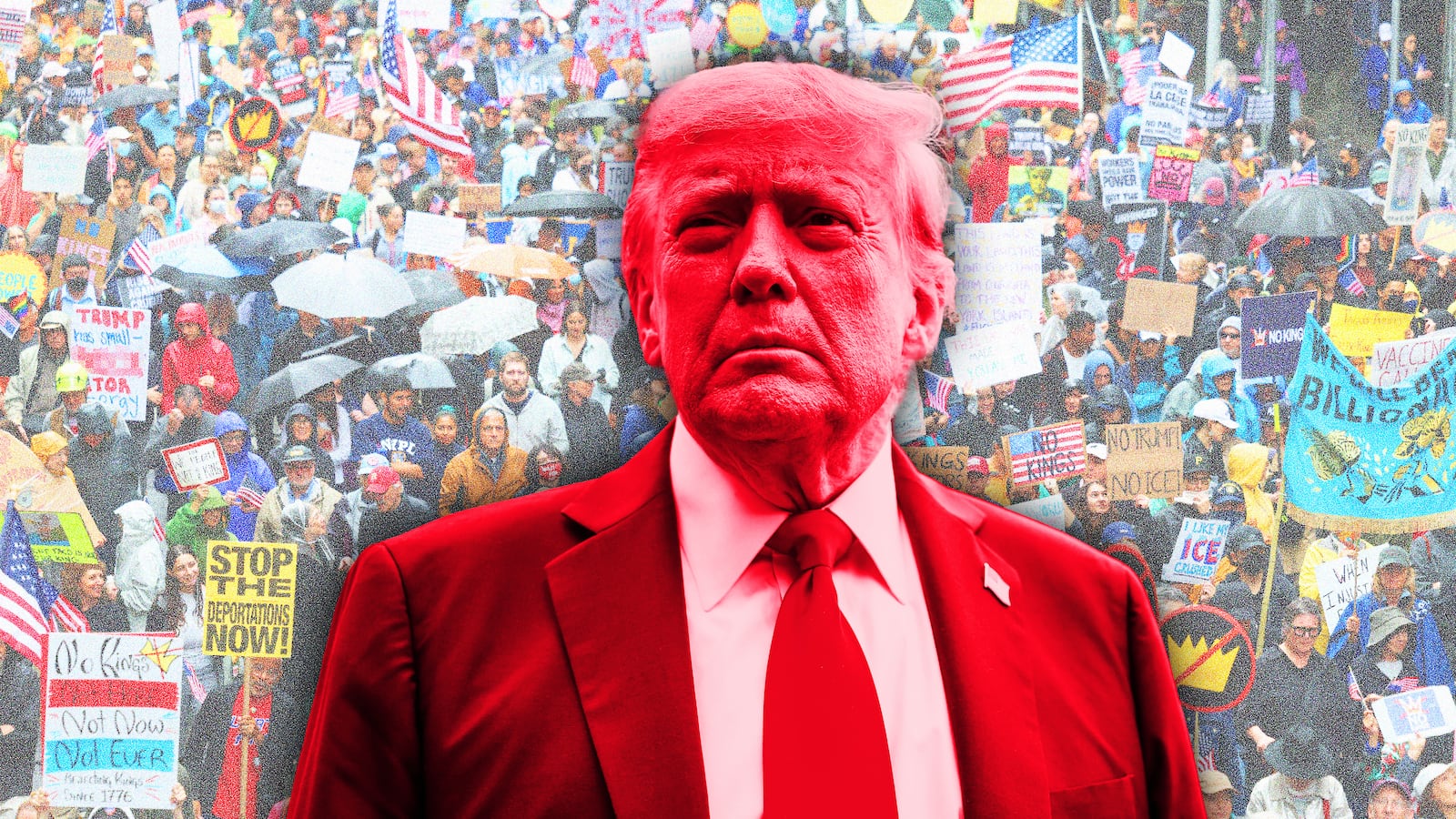 Donald Trump, No Kings protest photo illustration