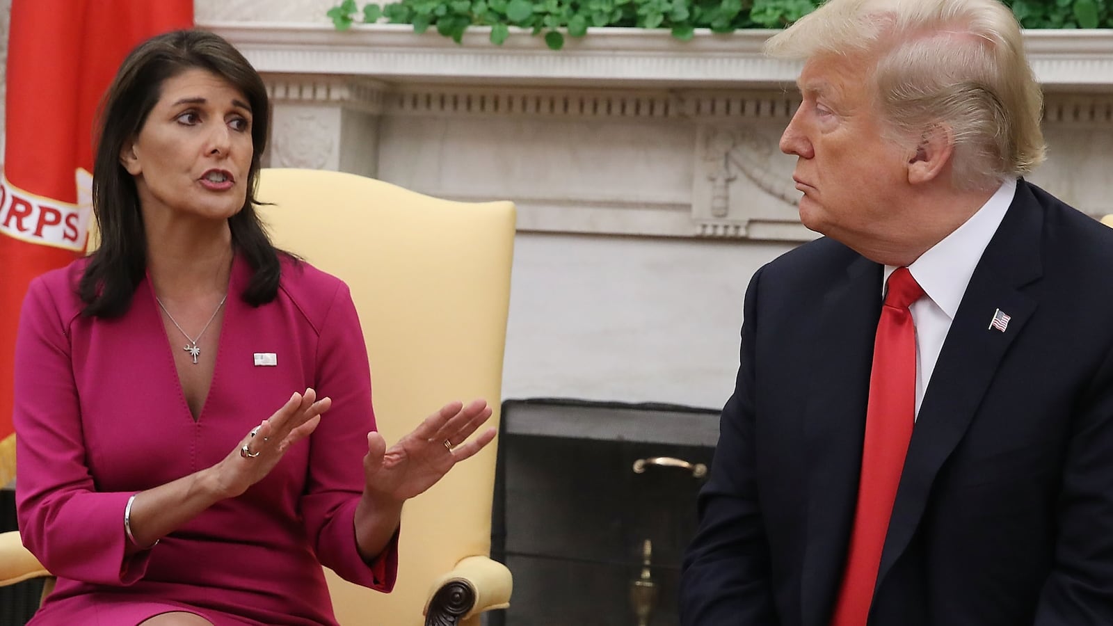 U.S. President Donald Trump and Nikki Haley.