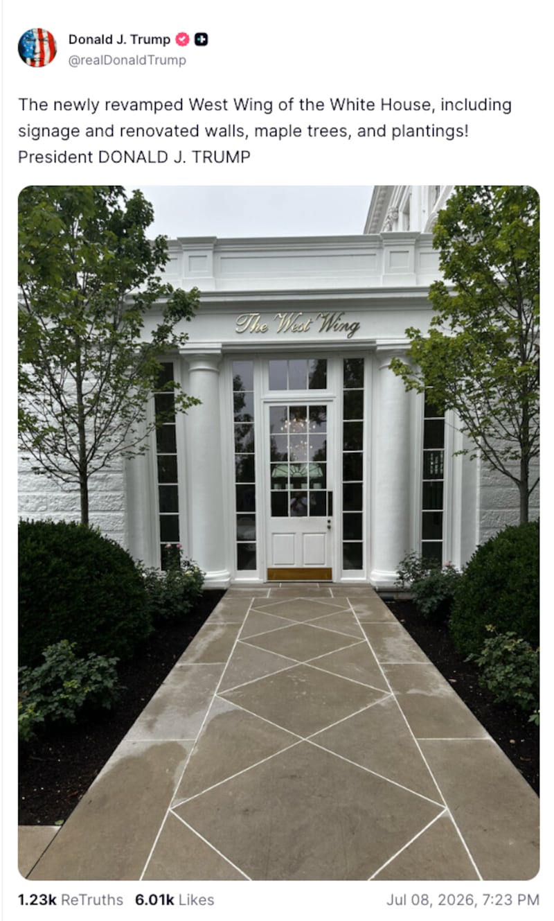 donald trump truth social white house renovations