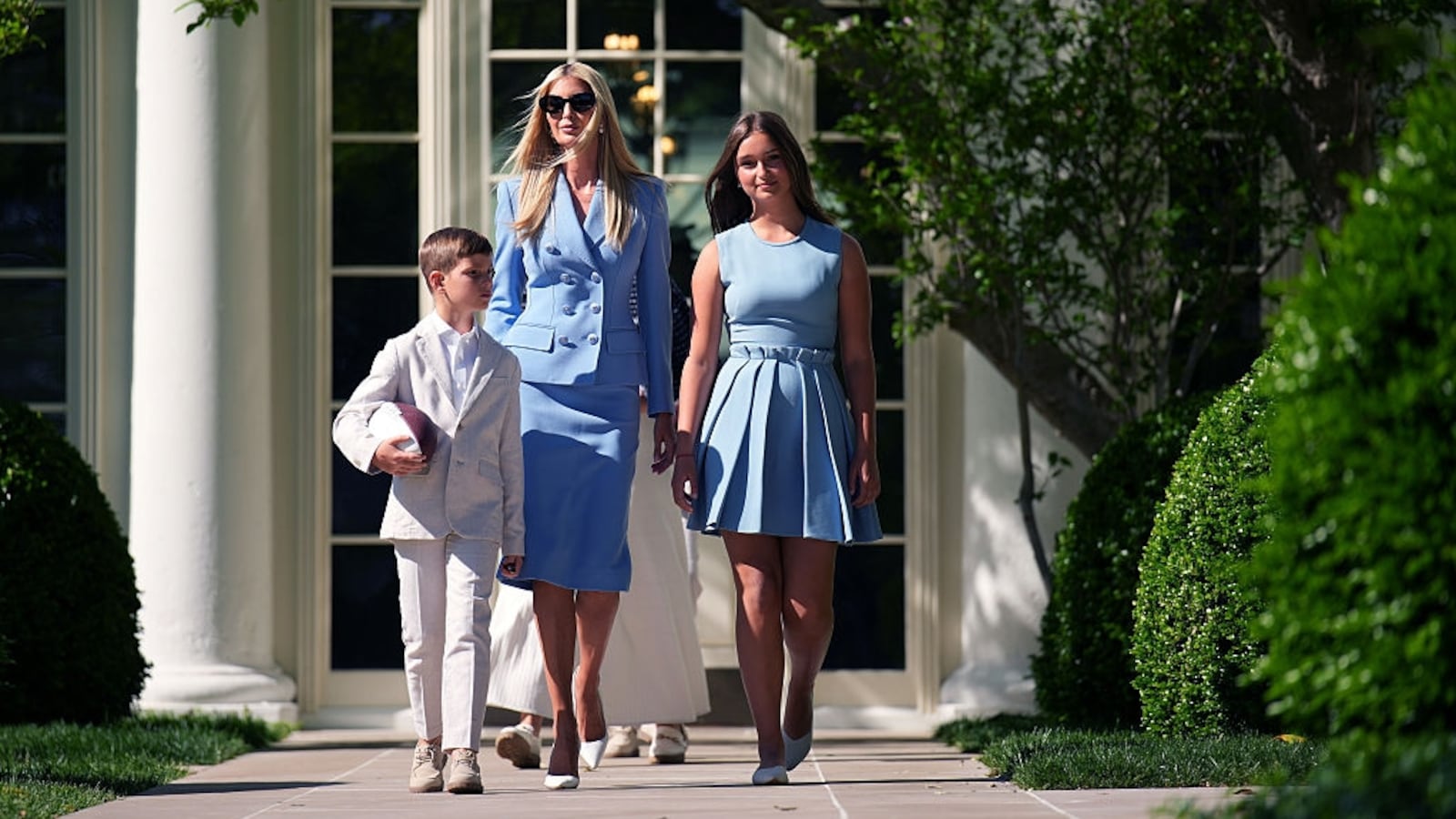 Ivanka Trump and her children Arabella Rose and Joseph Frederick arrive for an event with the Philadelphia Eagles on the South Lawn of the White House.