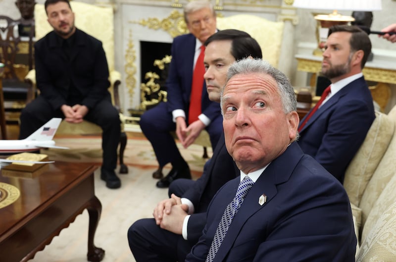 WASHINGTON, DC - AUGUST 18: United States Special Envoy to the Middle East Steve Witkoff, Secretary of State Marco Rubio, and U.S. Vice President JD Vance, join U.S. President Donald Trump as he meets with Ukrainian President Volodymyr Zelensky in the Oval Office at the White House on August 18, 2025 in Washington, DC. President Trump is hosting President Zelensky at the White House for a bilateral meeting and later an expanded meeting with European leaders to discuss a peace deal between Russia and Ukraine. (Photo by Anna Moneymaker/Getty Images)