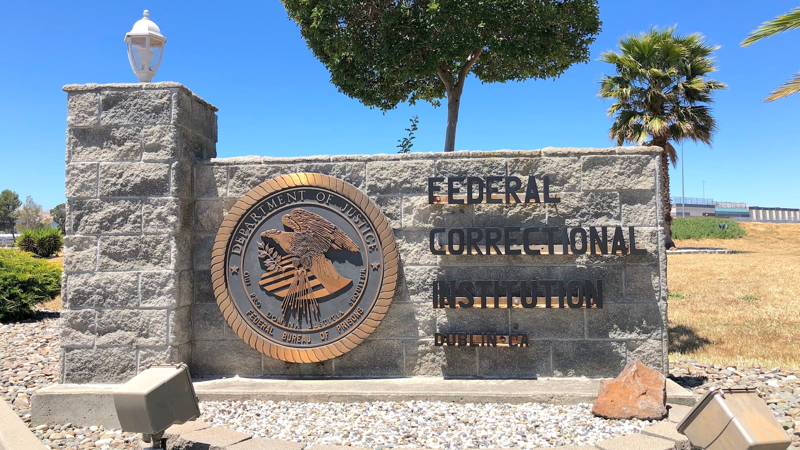 Sign at the entrance to Federal Correctional Institution, Dublin, California.
