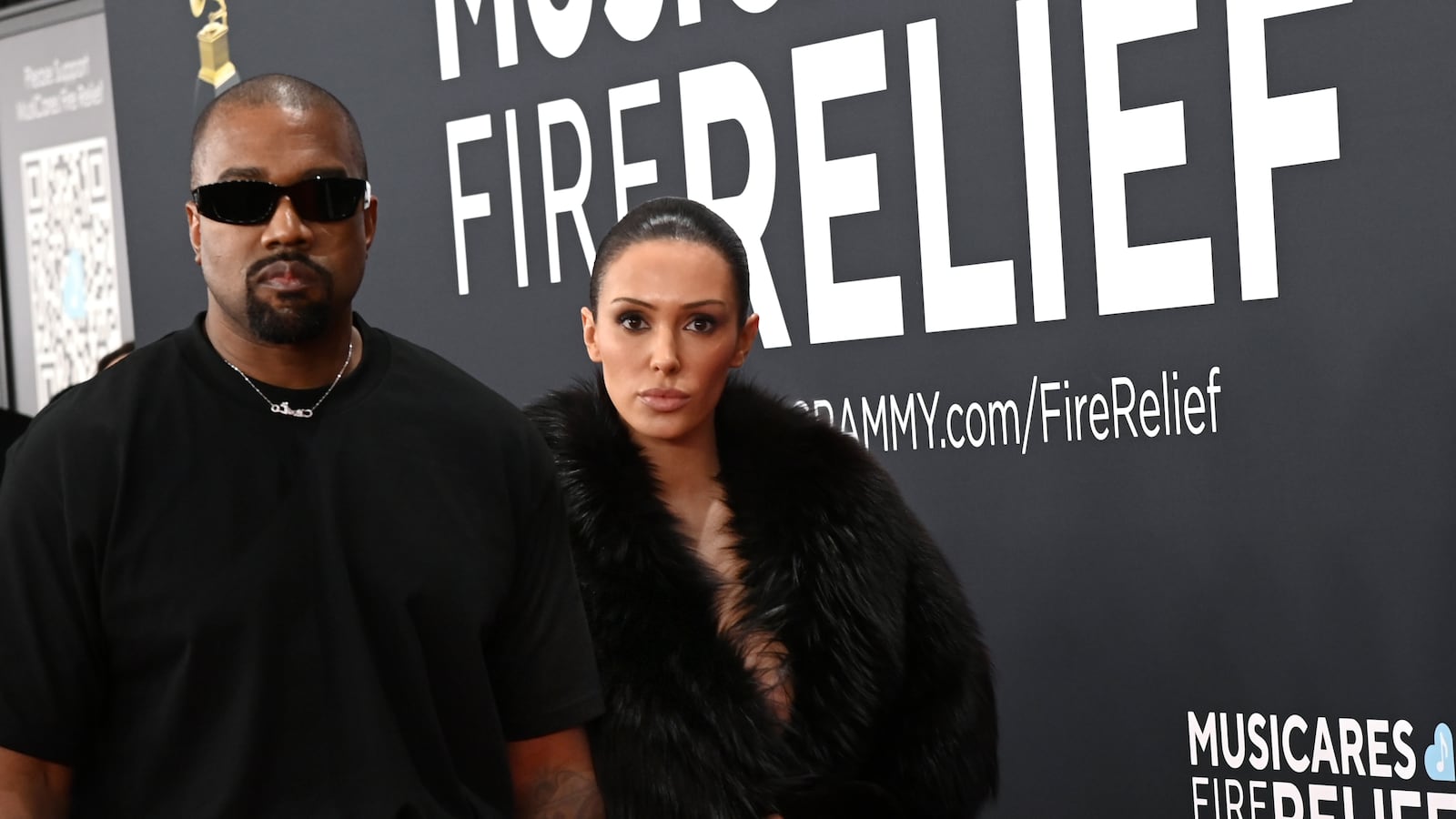 LOS ANGELES, CALIFORNIA - FEBRUARY 02: (L-R) Kanye West and Bianca Censori attend the 67th GRAMMY Awards on February 02, 2025 in Los Angeles, California.