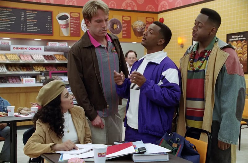 Jasmine Guy, Ben Affleck, Alfonso Ribeiro and Jaleel White in Dunkin's Super Bowl LX ad