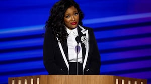 Rep. Jasmine Crockett speaks onstage during the first day of the Democratic National Convention at the United Center on August 19, 2024 in Chicago, Illinois.