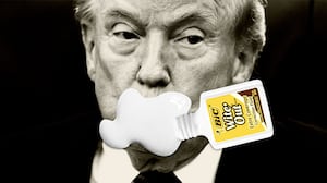 Photo of Donald Trump with white out spilled over his mouth
