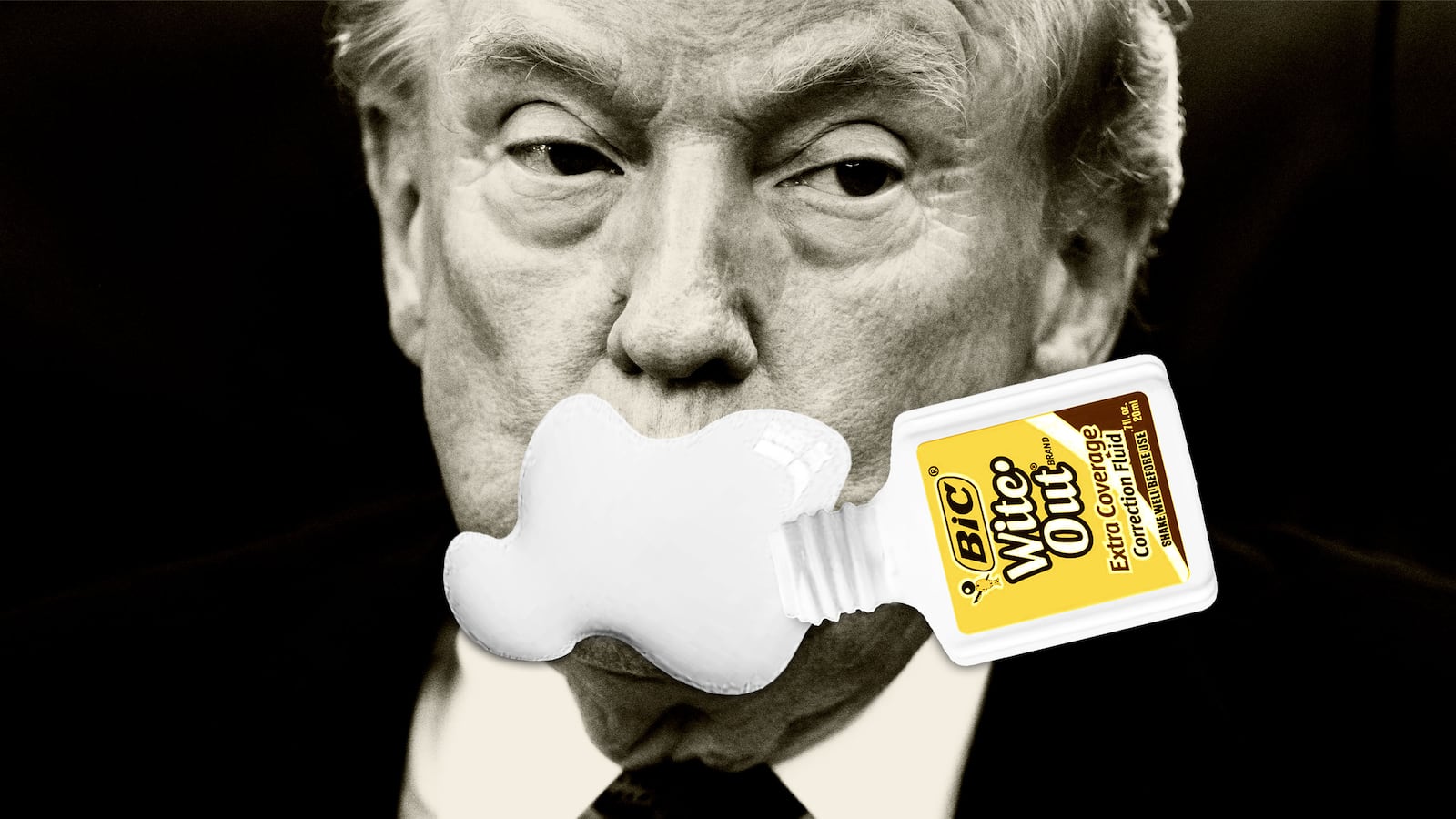 Photo of Donald Trump with white out spilled over his mouth