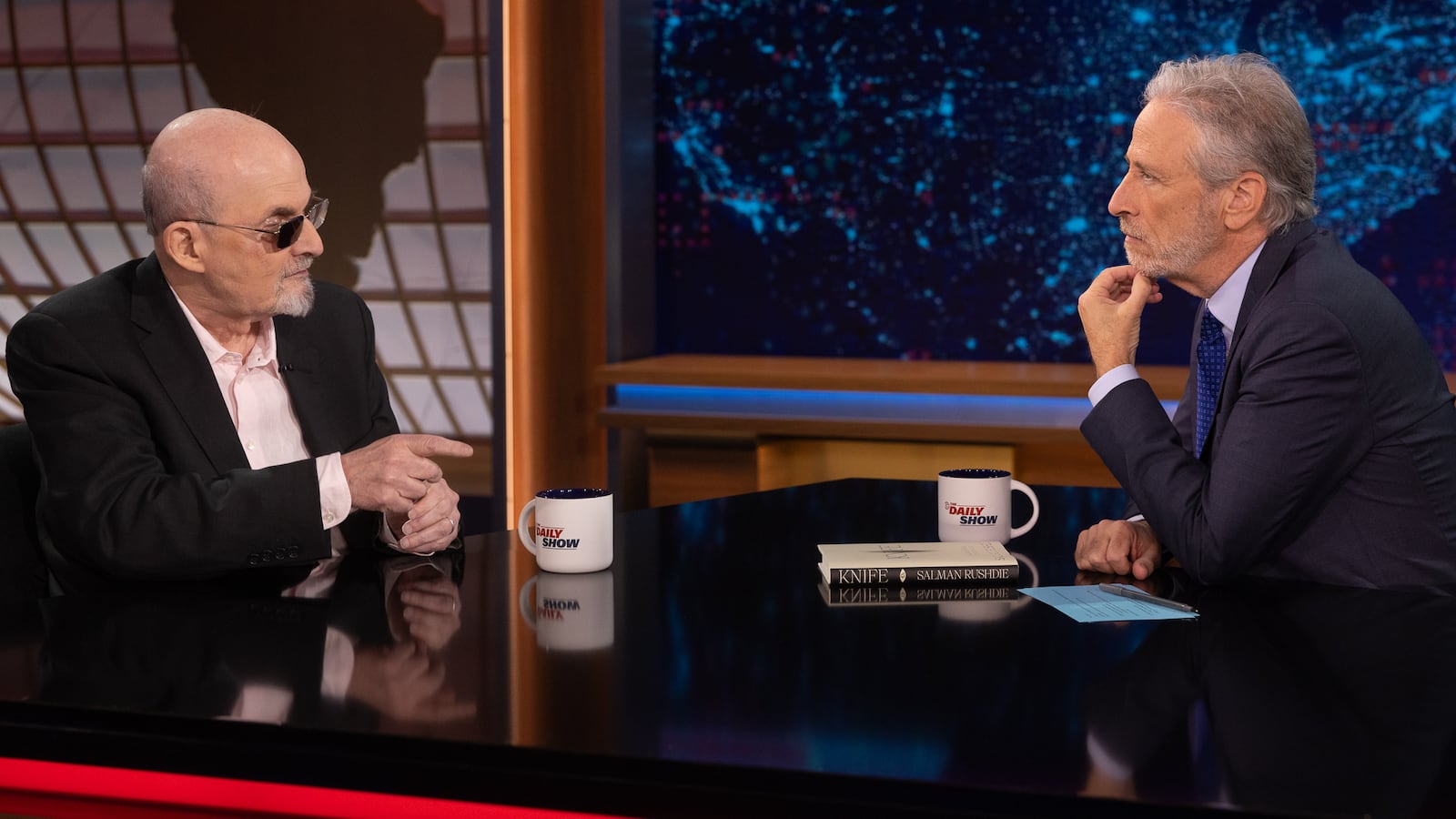Salman Rushdie and Jon Stewart