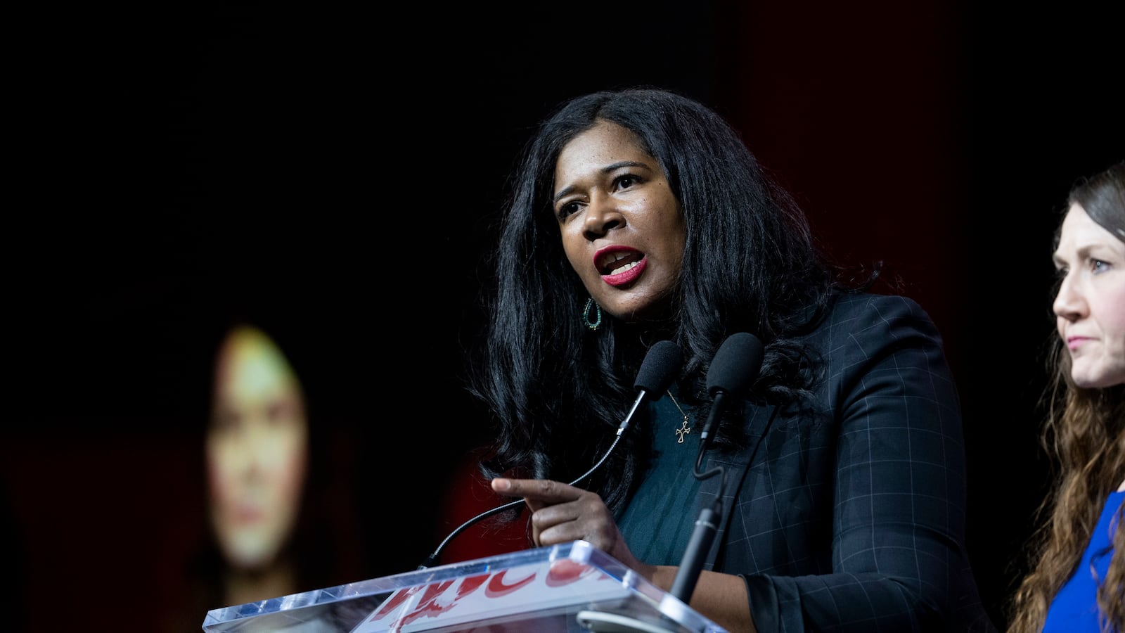 Kristina Karamo addresses the delegates before they vote for Michigan Republican Party Chair