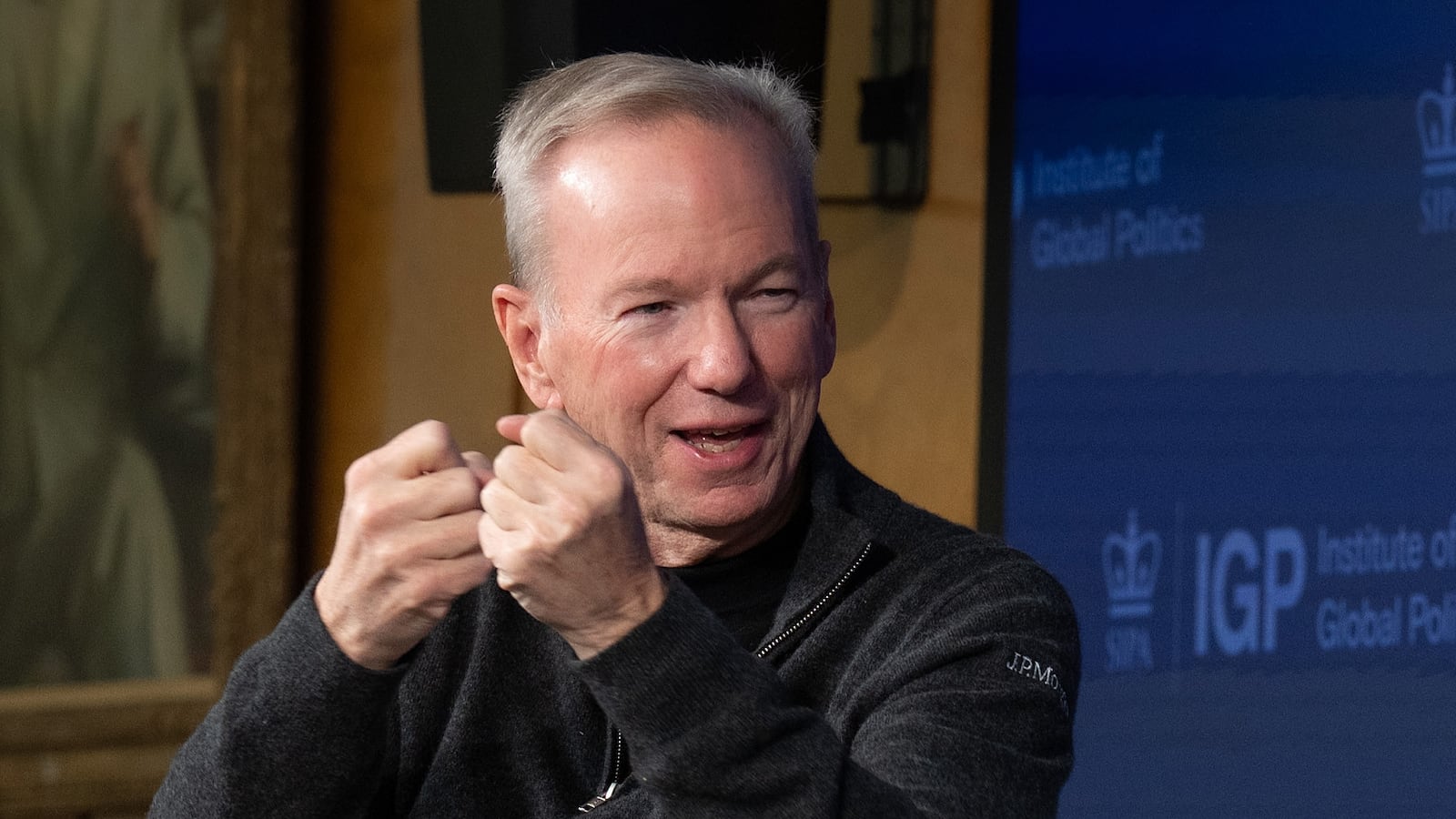 NEW YORK, NEW YORK - APRIL 03: (L-R) Former CEO & Chairman of Google Eric Schmidt and CNN host, Washington Post's columnist and NYT best-selling author Fareed Zakaria speak during a book talk for Fareed Zakaria's new book, "Age of Revolutions: Progress and Backlash from 1600 to the Present" at Columbia University’s School of International and Public Affairs on April 03, 2024 in New York City.