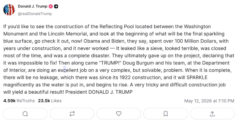 Trump defended his costly reflecting pool renovation.