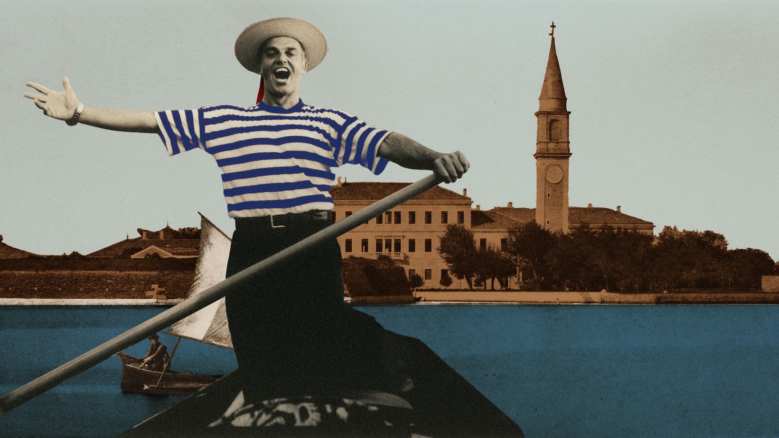 Venice, Italy gondolier in front of Poveglia Island