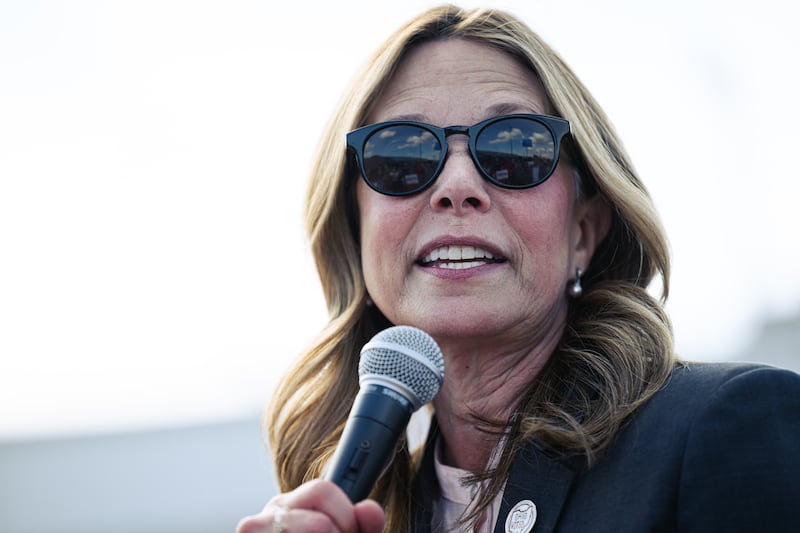 Dr. Amy Acton, Ohio Democratic gubernatorial candidate and former director of the Ohio Department of Health, speaks to supporters during a rally on April 28, 2026 in Cincinnati, Ohio.