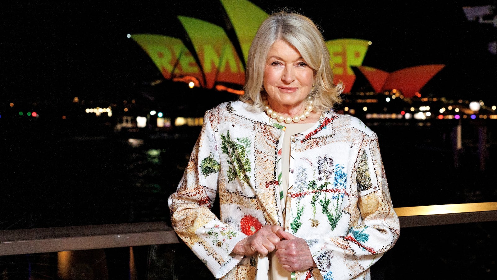 SYDNEY, AUSTRALIA - MAY 28: Martha Stewart poses in front of the Sydney Opera House on May 28, 2025 in Sydney, Australia. Martha Stewart will take the stage for, In Conversation with Martha Stewart, as part of the Vivid Sydney 2025.