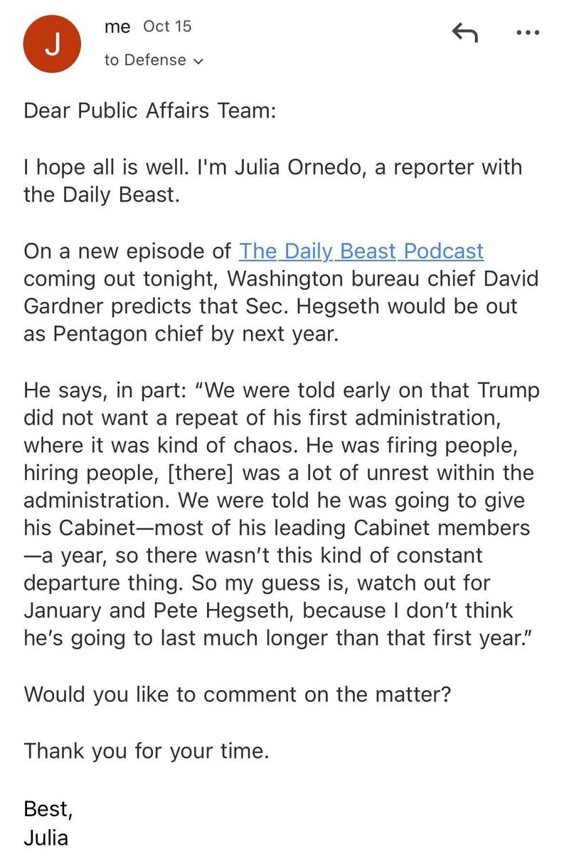 Request for comment correspondences between The Daily Beast and the Trump administration.