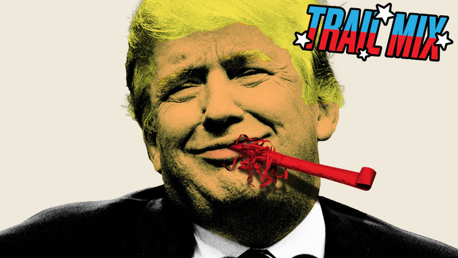 Donald Trump with party noisemaker