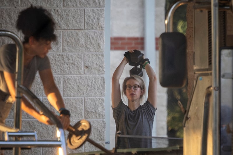 Theranos founder Elizabeth Holmes lifts weights inside the gym at the Federal Prison Camp in Bryan, Texas, U.S., August 4, 2025. REUTERS/Adrees Latif