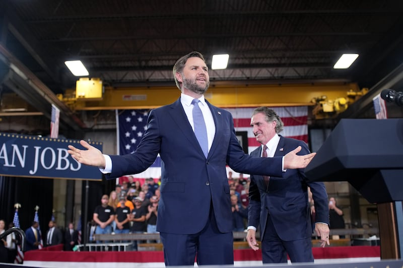LA CROSSE, WISCONSIN - AUGUST 28: Secretary of the Interior Doug Burgum introduces U.S. Vice President J.D. Vance at Mid-City Steel on August 28, 2025 in La Crosse, Wisconsin. Vance is expected to promote the The One, Big, Beautiful Bill Act of 2025 passed earlier this summer, the Trump administration’s signature piece of legislation.  (Photo by Andrew Harnik/Getty Images)