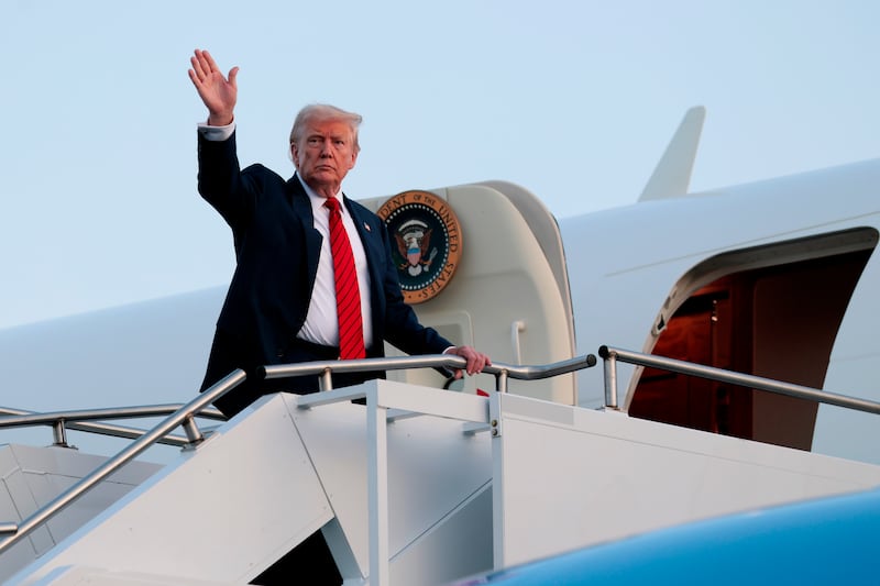 President Donald Trump boards Air Force One at Lehigh Valley International Airport on August 3, 2025 in Allentown, Pennsylvania.