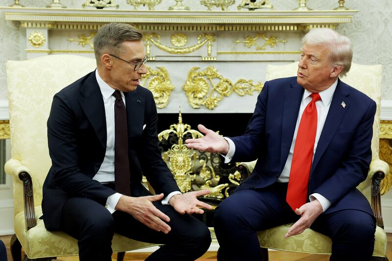 U.S. President Donald Trump (R) and Finland President Alexander Stubb meet in the Oval Office