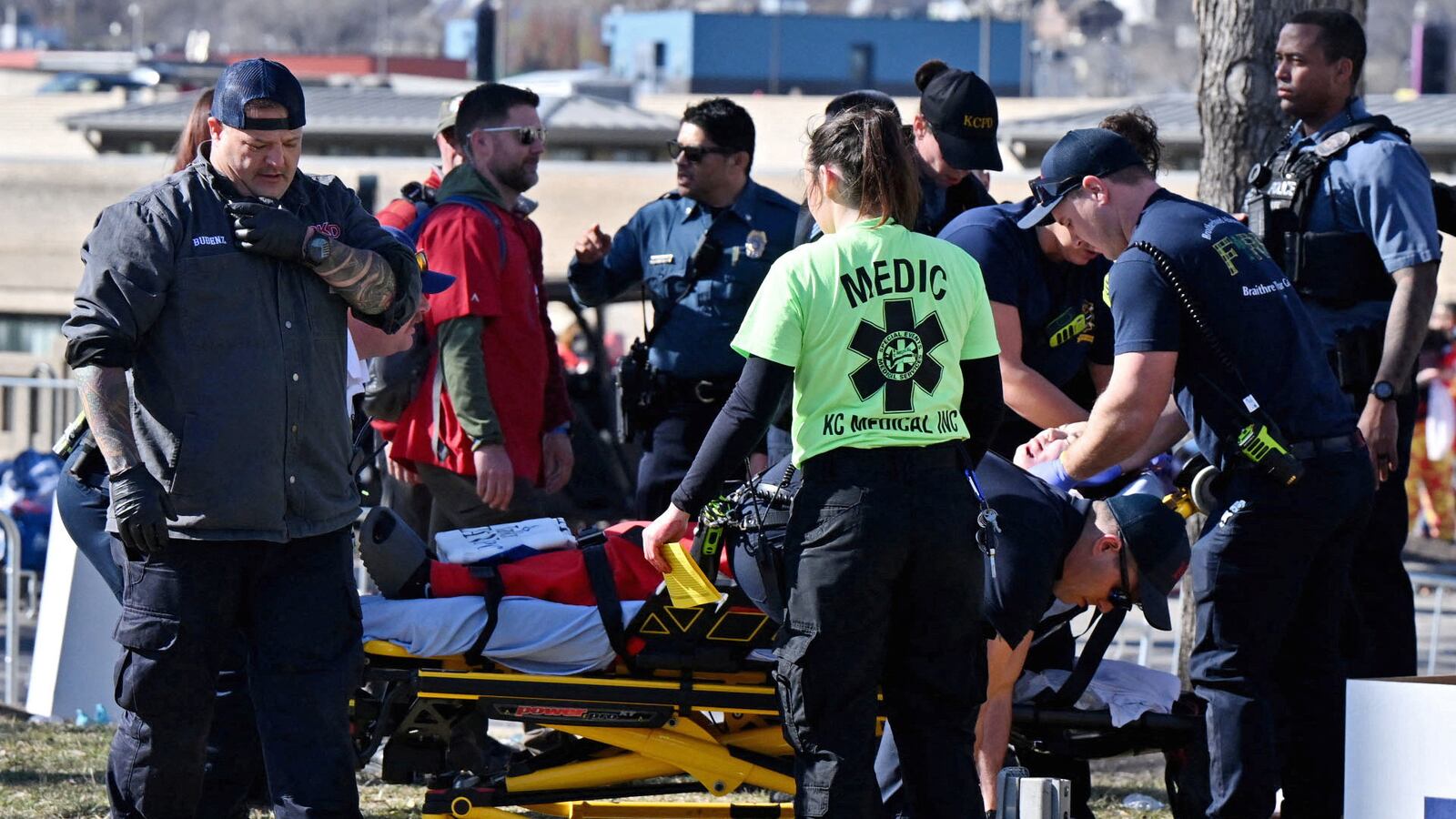 First responders tend to shooting victims in downtown Kansas City.