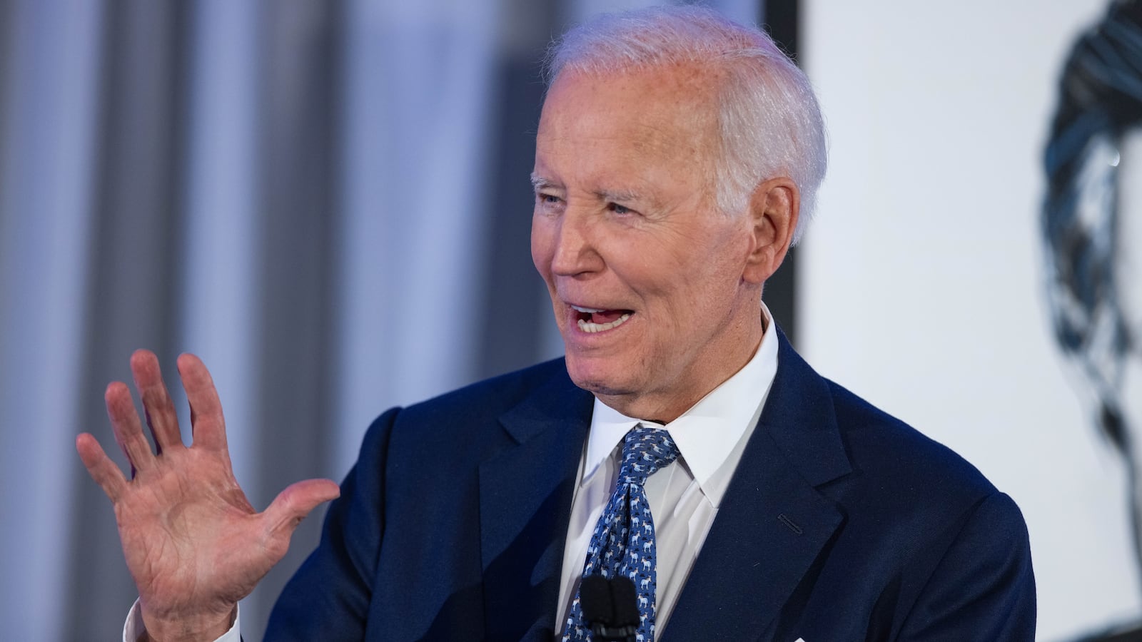 Former U.S. President Joe Biden delivers remarks during the Edward Kennedy Institute's 10th anniversary celebration on Oct. 26, 2025.