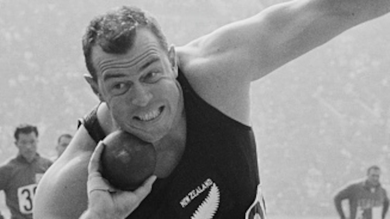 Les Mills of New Zealand in the Men's Shot Put competition during the XVIII Summer Olympic Games at the National Stadium in Kasumigaoka, Shinjuku, Tokyo, Japan.