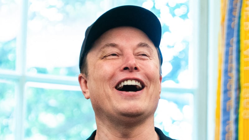 Elon Musk yuks it at at a news conference with Donald Trump in the Oval Office last year.