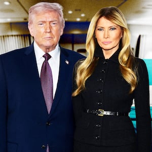 A photo illustration of Donald Trump and Melania Trump on an airplane bedroom.