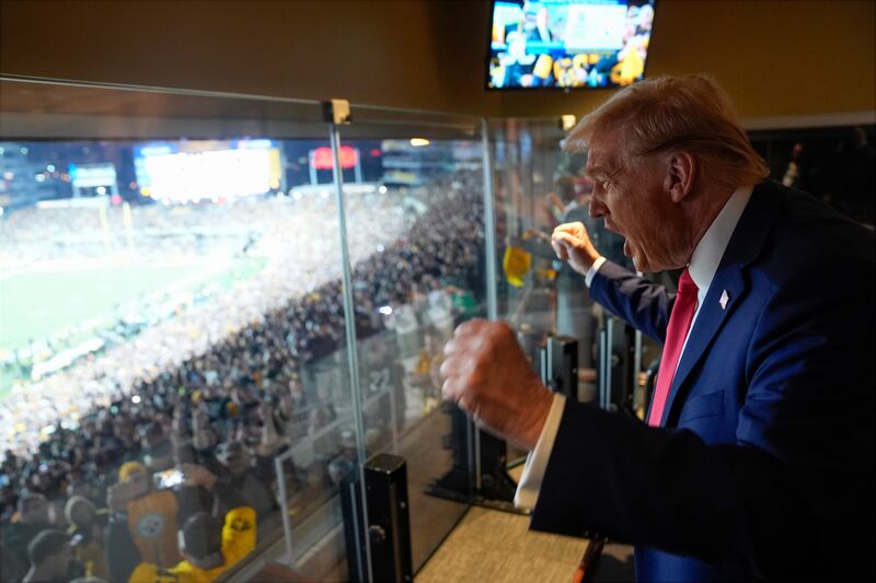 LATROBE, PENNSYLVANIA - OCTOBER 20: Republican presidential nominee, former President Donald Trump attends a game between the NFL Pittsburgh Steelers and the New York Jets on October 20, 2024 in Latrobe, Pennsylvania. Trump and Democratic presidential nominee, Vice President Kamala Harris continue to campaign in battleground swing states ahead of the November 5 election. (Photo by Evan Vucci-Pool/Getty Images)