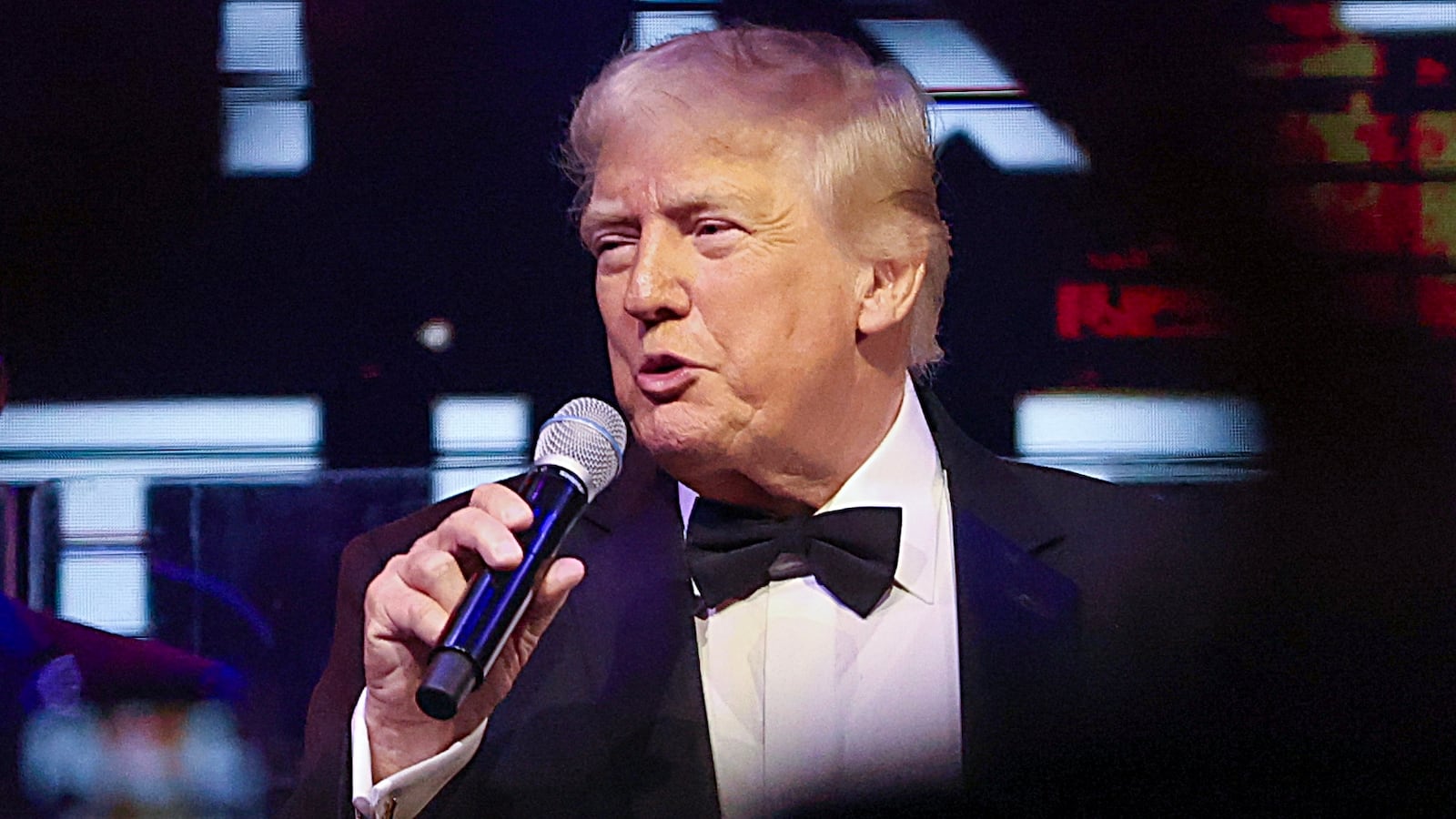 PALM BEACH, FLORIDA - DECEMBER 31: U.S. President Donald Trump speaks to guests during a New Year’s Eve event at his Mar-a-Lago home on December 31, 2025 in Palm Beach, Florida. The President addressed guests and celebrated the arrival of 2026. (Photo by Joe Raedle/Getty Images)