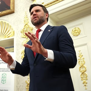 JD Vance speaks to reporters as Apple CEO Tim Cook looks on during an event in the Oval Office of the White House on August 6, 2025 in Washington, DC. Apple Inc. announced a $100 billion investment in manufacturing facilities in the U.S., on top of an announcement in February committing over the next four years to a $500 billion investment in the U.S. economy and the addition of 20,000 new jobs.