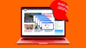 A photo illo illustration of a computer with Fox News and MAGA hat.