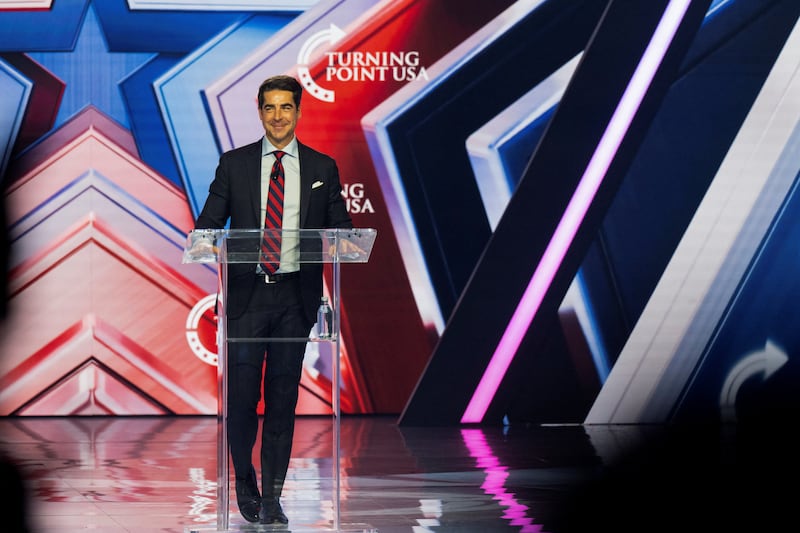 Jesse Watters speaks during AmericaFest, the first Turning Point USA summit since the death of Charlie Kirk, in Phoenix, Arizona, U.S. December 20, 2025. REUTERS/Caitlin O'Hara