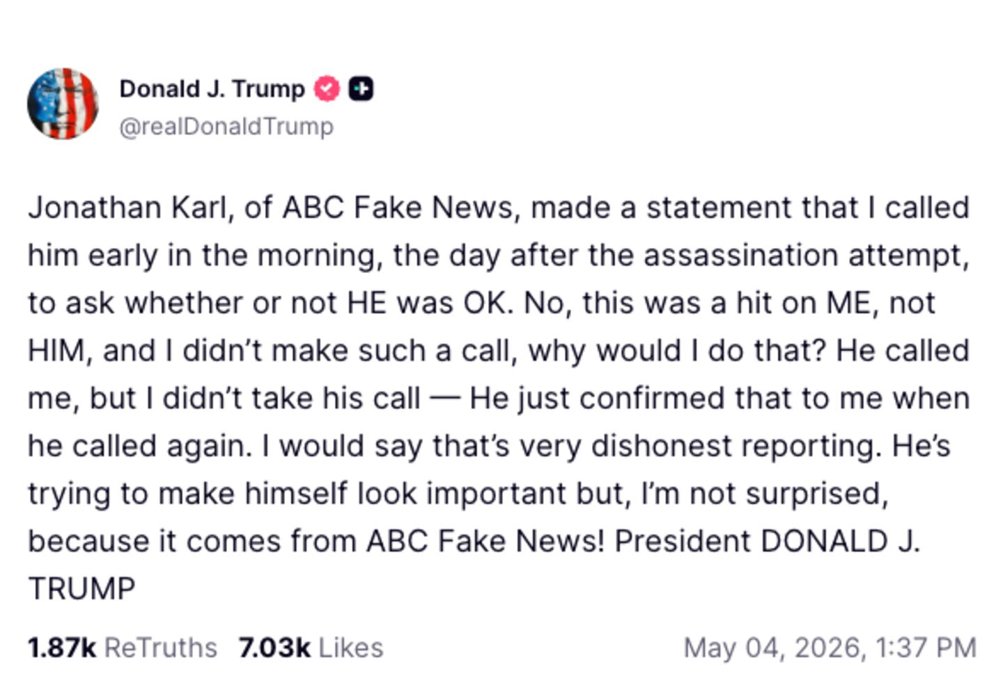Trump afviser at have ringet til ABC-journalist efter attentatforsøg — image 1