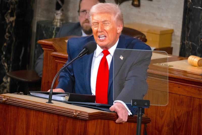 President Donald Trump delivers his State of the Union address to a joint session of Congress in the chambers of the U.S. House of Representatives in Washington, DC on February 24, 2026.