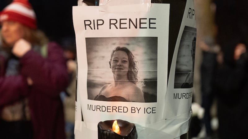 MINNEAPOLIS, MINNESOTA - JANUARY 07: A notice reading "RIP Renee, murdered by ICE" is seen next to a memorial for Renee Nicole Good on January 07, 2026 in Minneapolis, Minnesota. According to federal officials, an ICE agent shot and killed Good during a confrontation earlier today in south Minneapolis. (Photo by Scott Olson/Getty Images)