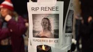MINNEAPOLIS, MINNESOTA - JANUARY 07: A notice reading "RIP Renee, murdered by ICE" is seen next to a memorial for Renee Nicole Good on January 07, 2026 in Minneapolis, Minnesota. According to federal officials, an ICE agent shot and killed Good during a confrontation earlier today in south Minneapolis. (Photo by Scott Olson/Getty Images)