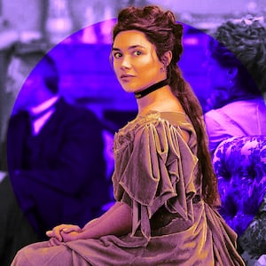 A photo illustration of Florence Pugh in East of Eden.