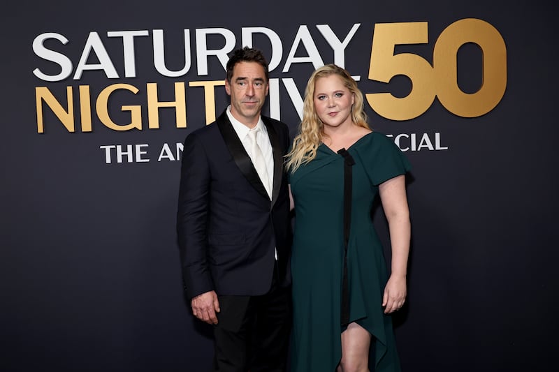 SNL50: THE RED CARPET -- Pictured: (l-r) Chris Fischer and Amy Schumer on Sunday, February 16, 2025 -- (Photo by NBC/Jamie McCarthy/NBC via Getty Images)