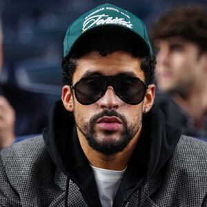 NEW YORK, NY - OCTOBER 07: Bad Bunny looks on prior to Game Three of the American League Division Series presented by Booking.com between the Toronto Blue Jays and the New York Yankees at Yankee Stadium on Tuesday, October 7, 2025 in New York, New York. (Photo by Daniel Shirey/MLB Photos via Getty Images)
