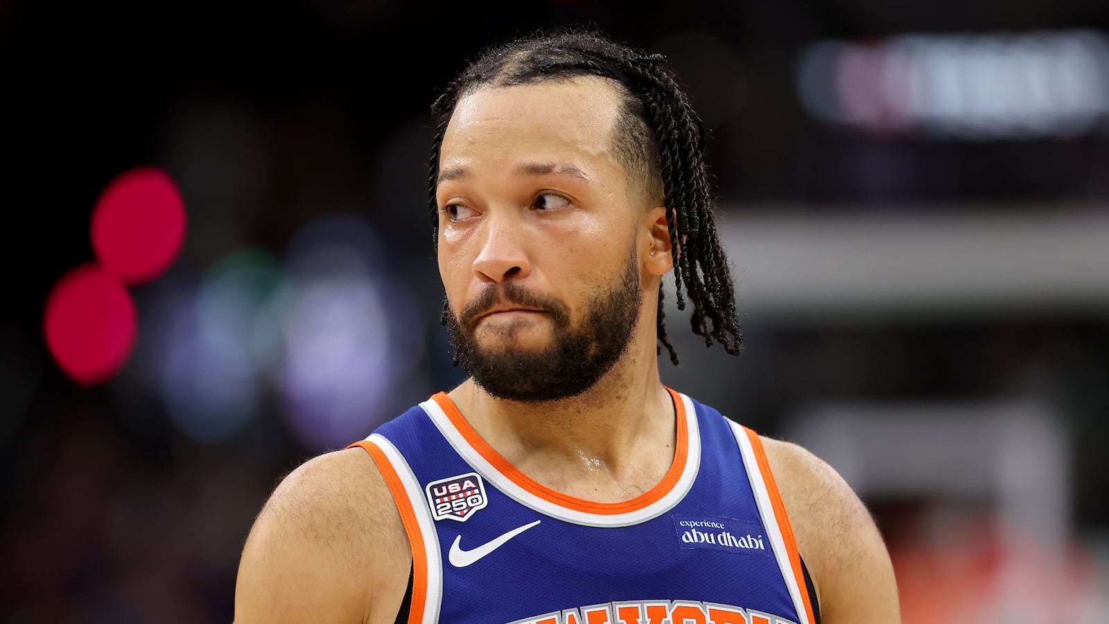 Jalen Brunson #11 of the New York Knicks reacts during the fourth quarter against the San Antonio Spurs in Game Five of the 2026 NBA Finals at Frost Bank Center on June 13, 2026 in San Antonio, Texas. NOTE TO USER: User expressly acknowledges and agrees that, by downloading and or using this photograph, User is consenting to the terms and conditions of the Getty Images License Agreement.