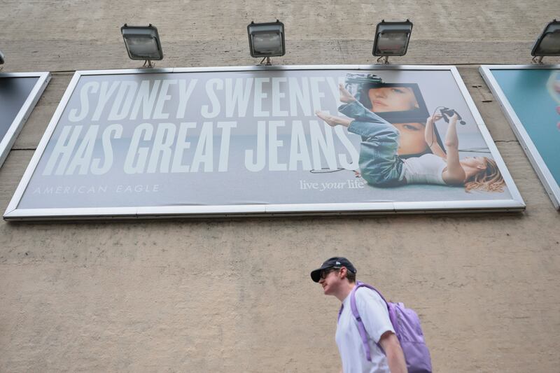 A billboard of actress Sydney Sweeney is seen outside of an American Eagle store in New York City.