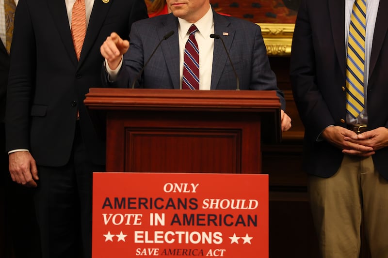 House Speaker Mike Johnson (R-LA) speaks during a news conference about the SAVE Act on February 11, 2026 at the U.S. Capitol in Washington,
