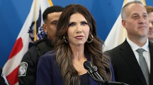 NEW YORK, NEW YORK - JANUARY 08: U.S. Secretary of Homeland Security Kristi Noem speaks during a press conference addressing the capture of suspects involved in the July 2025 shooting of an off-duty U.S. Customs and Border Protection Officer in Fort Washington Park, at One World Trade Center on January 08, 2026 in New York City. Following yesterday's fatal shooting of a woman by an ICE agent during a confrontation in Minneapolis, Noem addressed the Trump administration's ongoing immigration enforcement efforts in New York City. (Photo by Michael M. Santiago/Getty Images)
