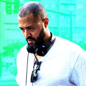 Photo illustration of Cord Jefferson on a blue and green background