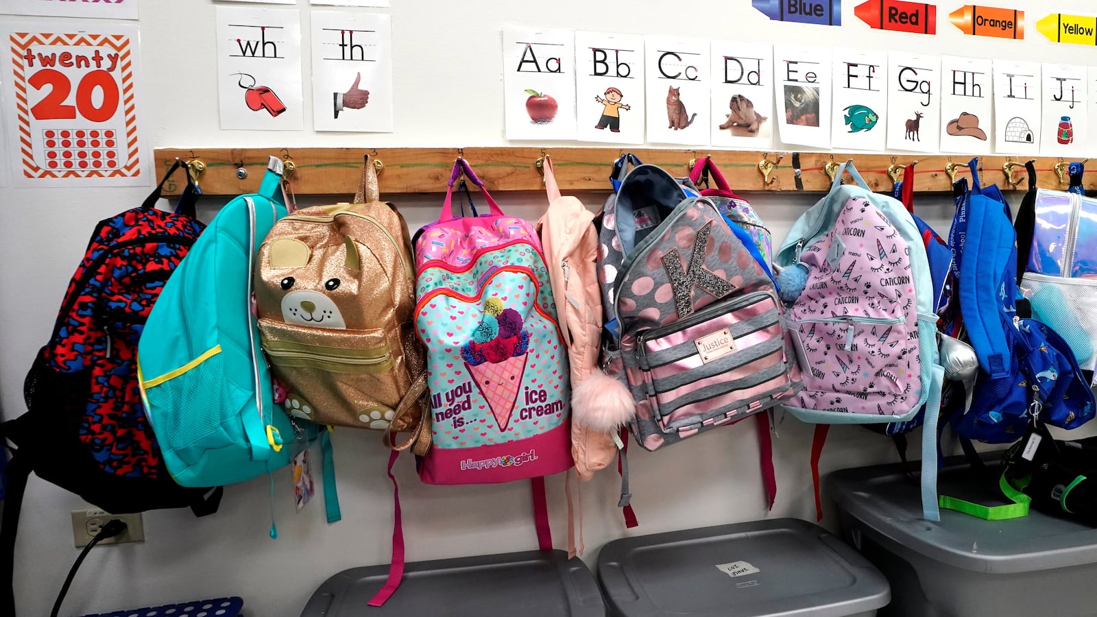 Backpacks at an elementary school