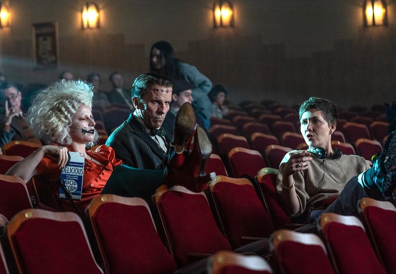 (L-R) Jessie Buckley, Christian Bale, and director Maggie Gyllenhaal of The Bride!